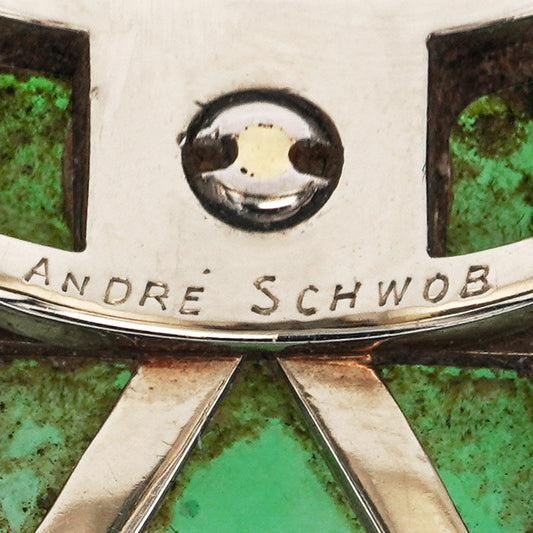 André Schwob French Platinum Jade & Lapis Lazuli Ring signature