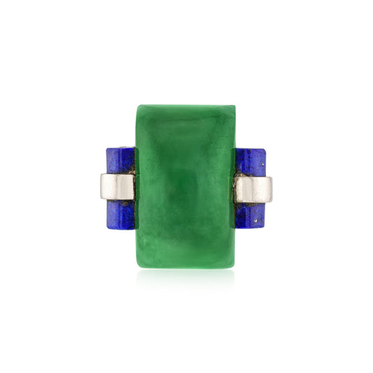 André Schwob French Platinum Jade & Lapis Lazuli Ring front