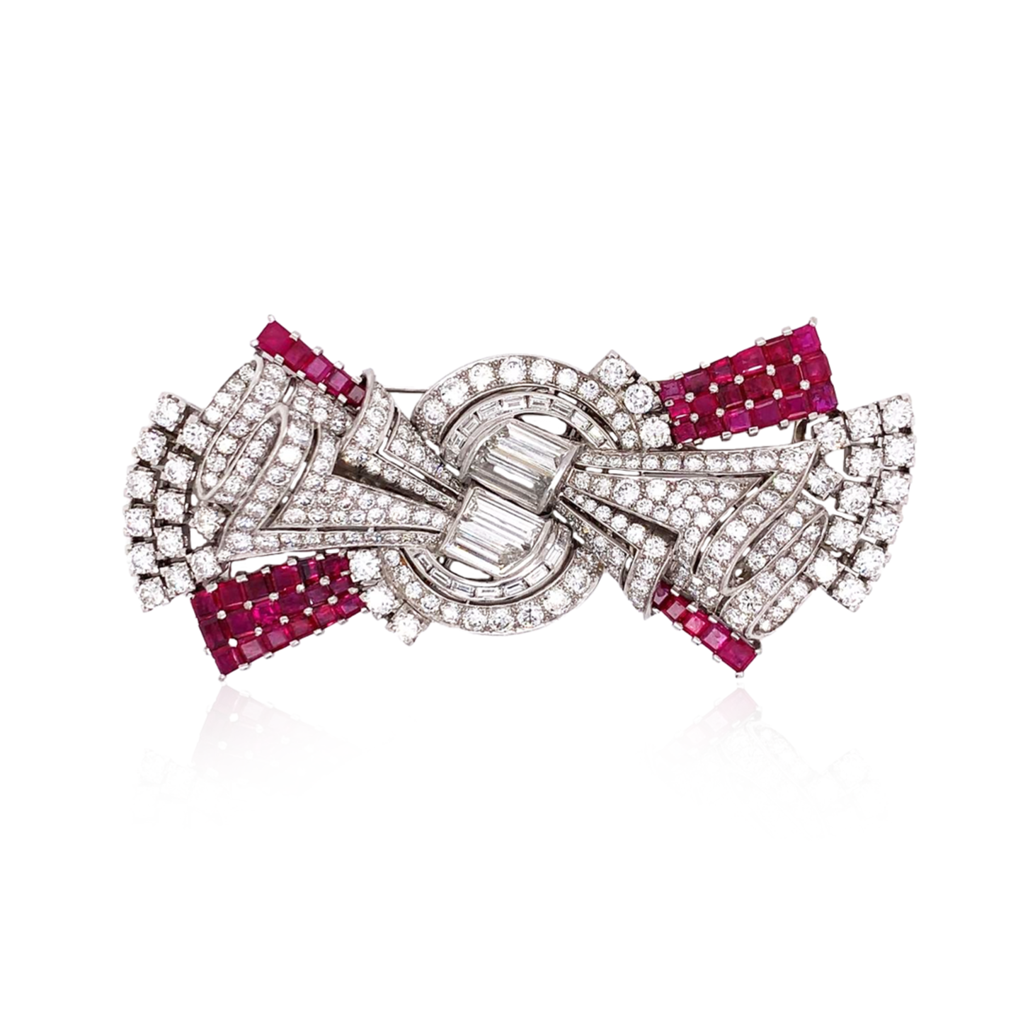 Art Deco Platinum Diamond & Ruby Brooch fron