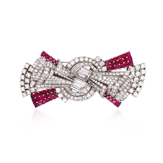 Art Deco Platinum Diamond & Ruby Brooch fron