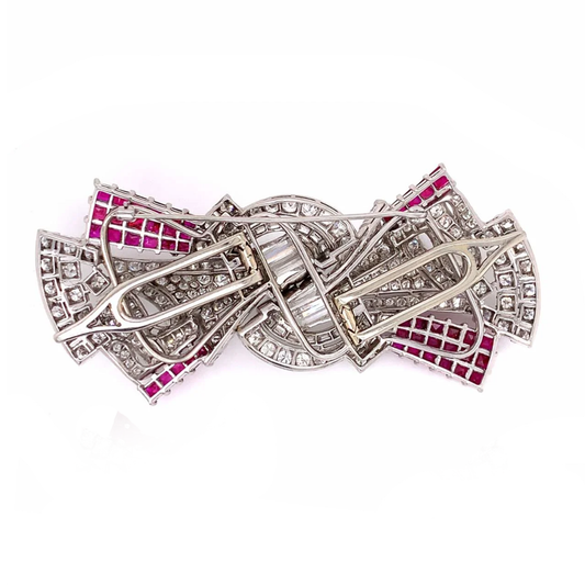 Art Deco Platinum Diamond & Ruby Brooch back