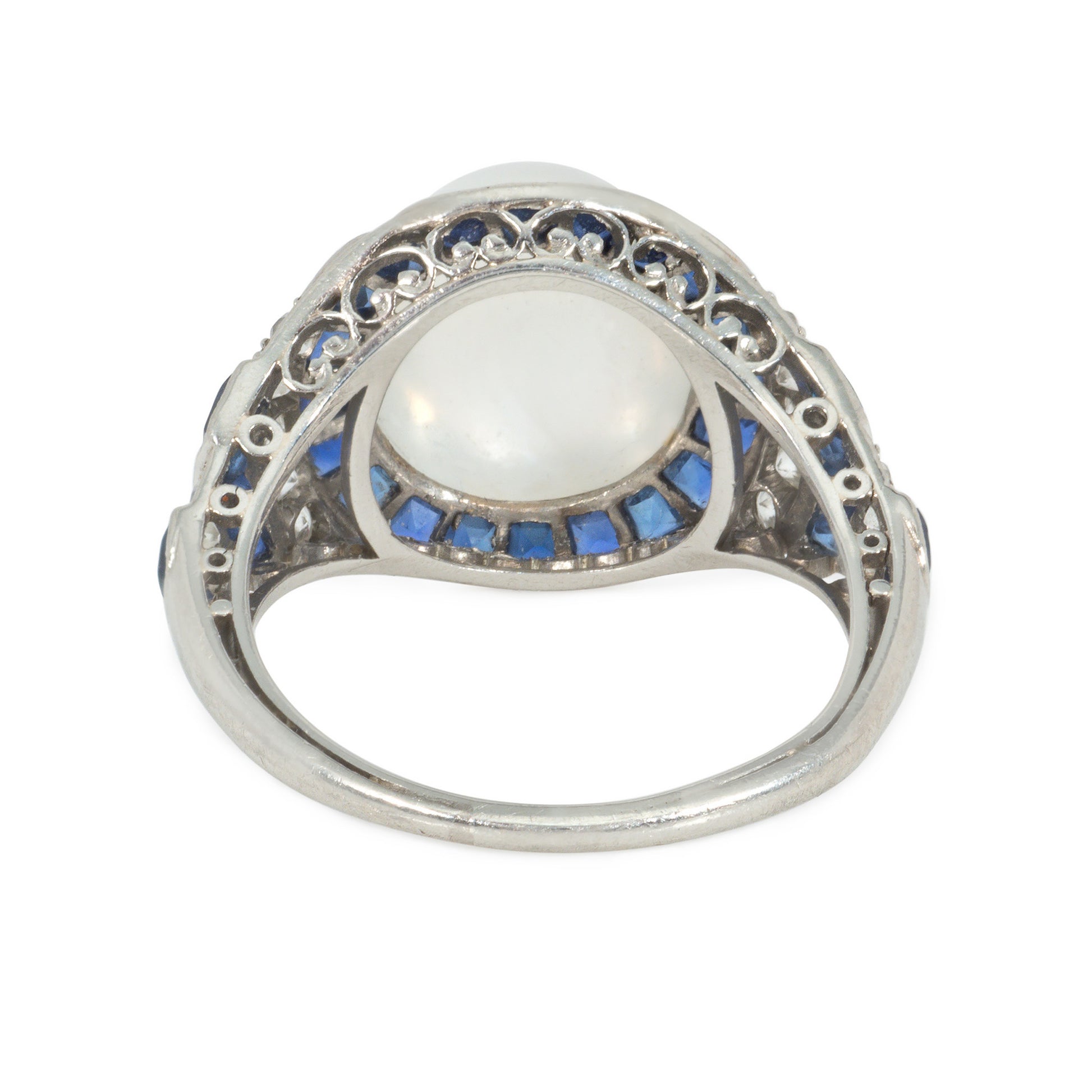 Art Deco Platinum Moonstone, Diamond & Sapphire Ring back