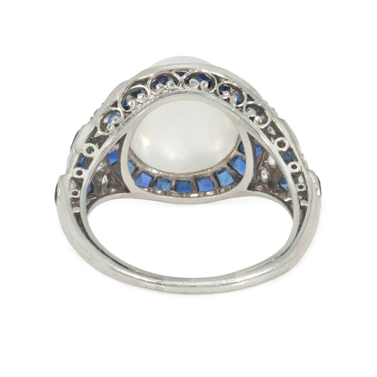 Art Deco Platinum Moonstone, Diamond & Sapphire Ring back
