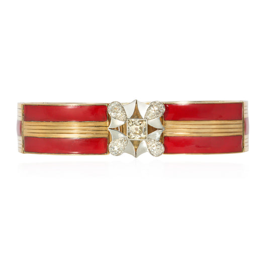 A.E. Kochert Vienna Edwardian Platinum & 18KT Yellow Gold Diamond & Enamel Bracelet front