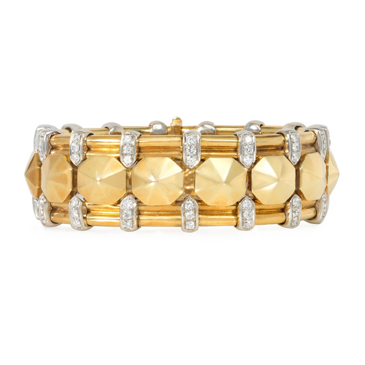 Italian 1970s 18KT Yellow Gold Diamond Bracelet front
