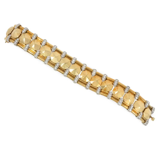 Italian 1970s 18KT Yellow Gold Diamond Bracelet front