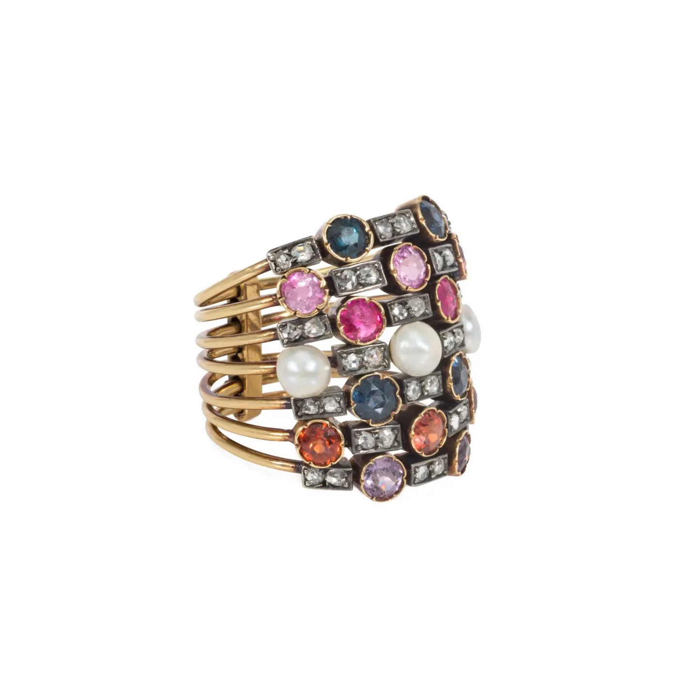 Victorian Silver & 18KT Yellow Gold Multigem Ring side