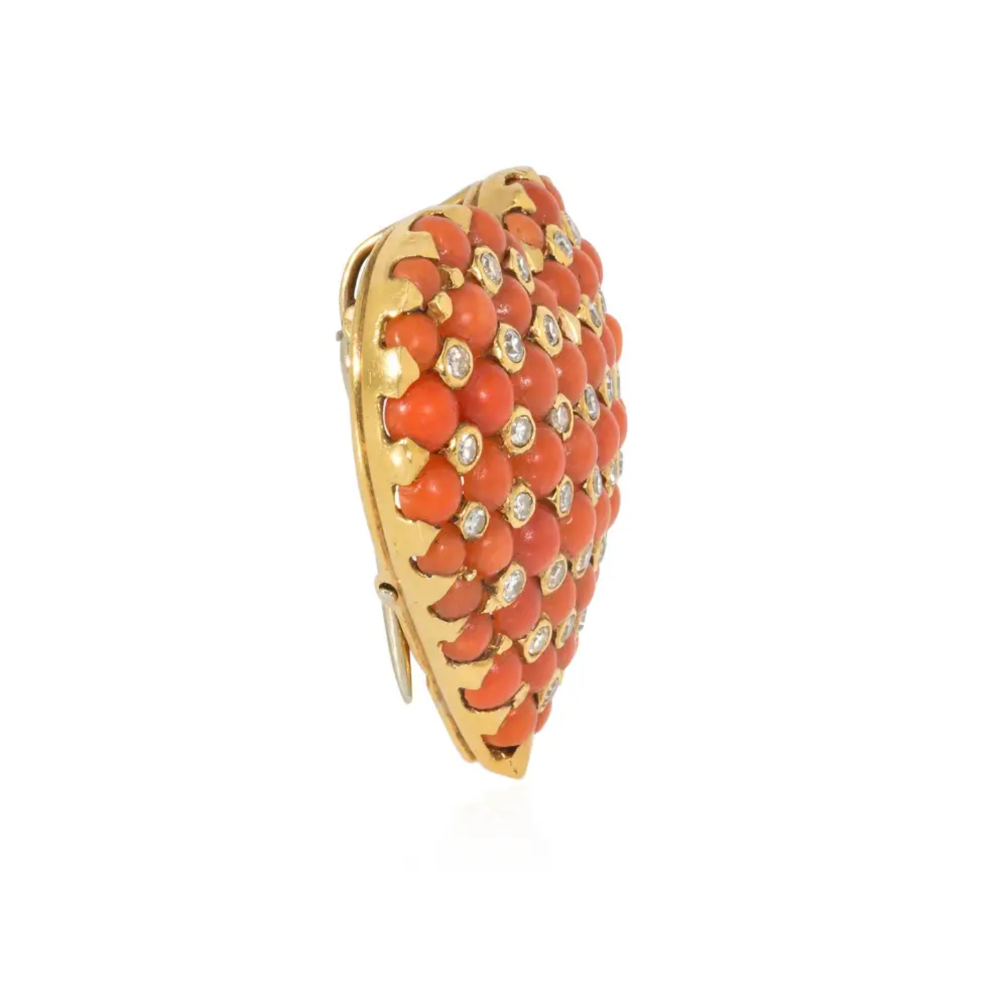 Tiffany & Co. France Retro 18KT Yellow Gold Coral & Diamond Heart Brooch side