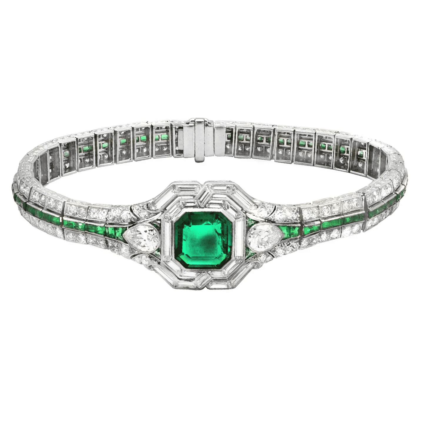Post-1980s Platinum & 18KT Yellow Gold Emerald & Diamond Bracelet front