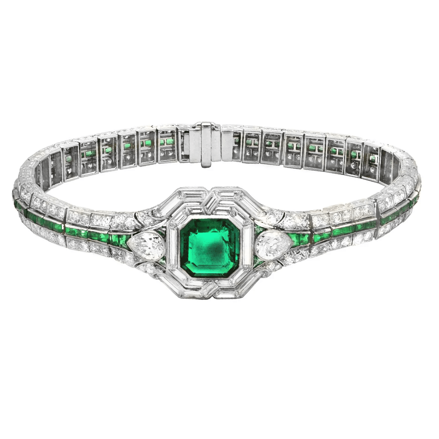 Post-1980s Platinum & 18KT Yellow Gold Emerald & Diamond Bracelet front