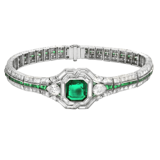 Post-1980s Platinum & 18KT Yellow Gold Emerald & Diamond Bracelet front
