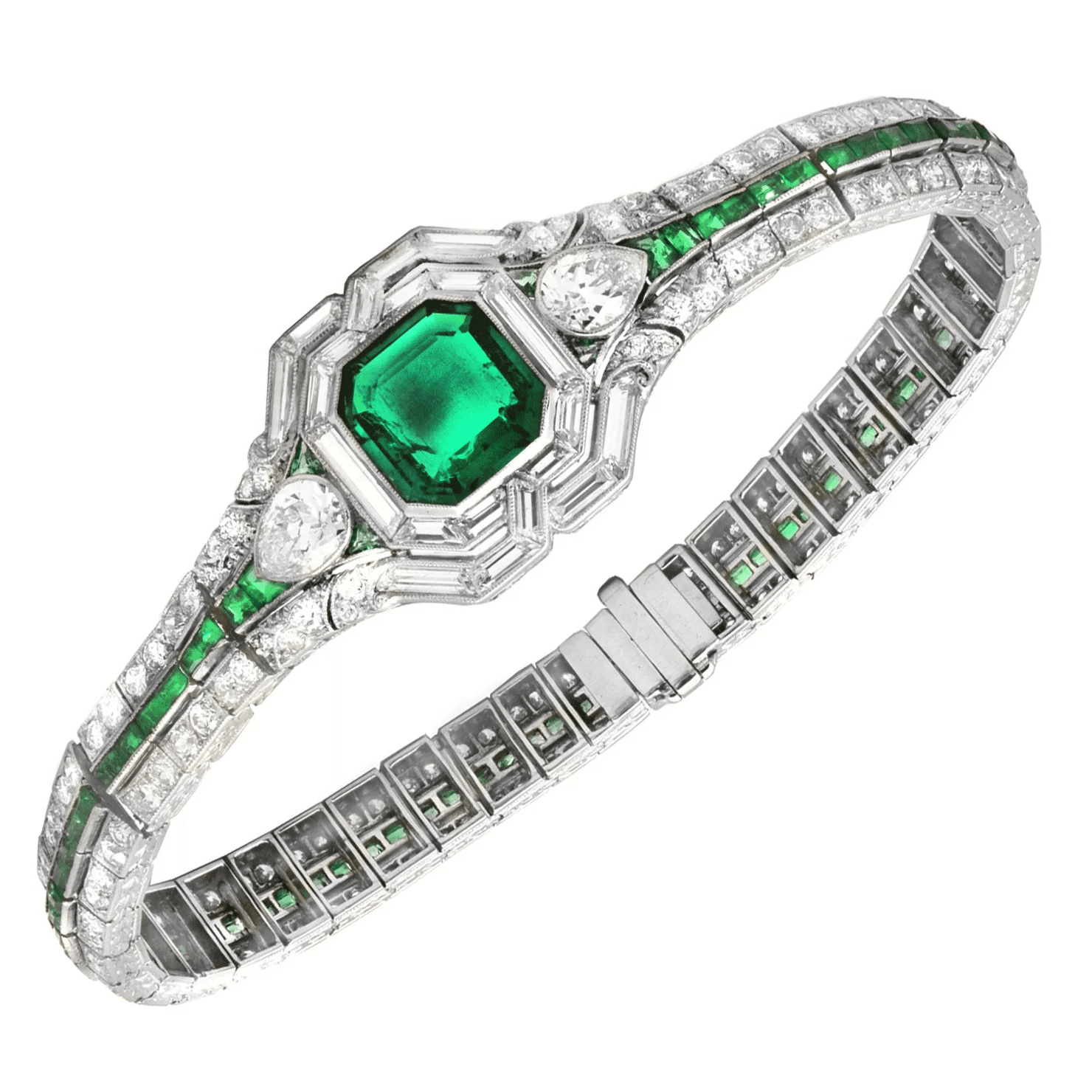 Post-1980s Platinum & 18KT Yellow Gold Emerald & Diamond Bracelet front