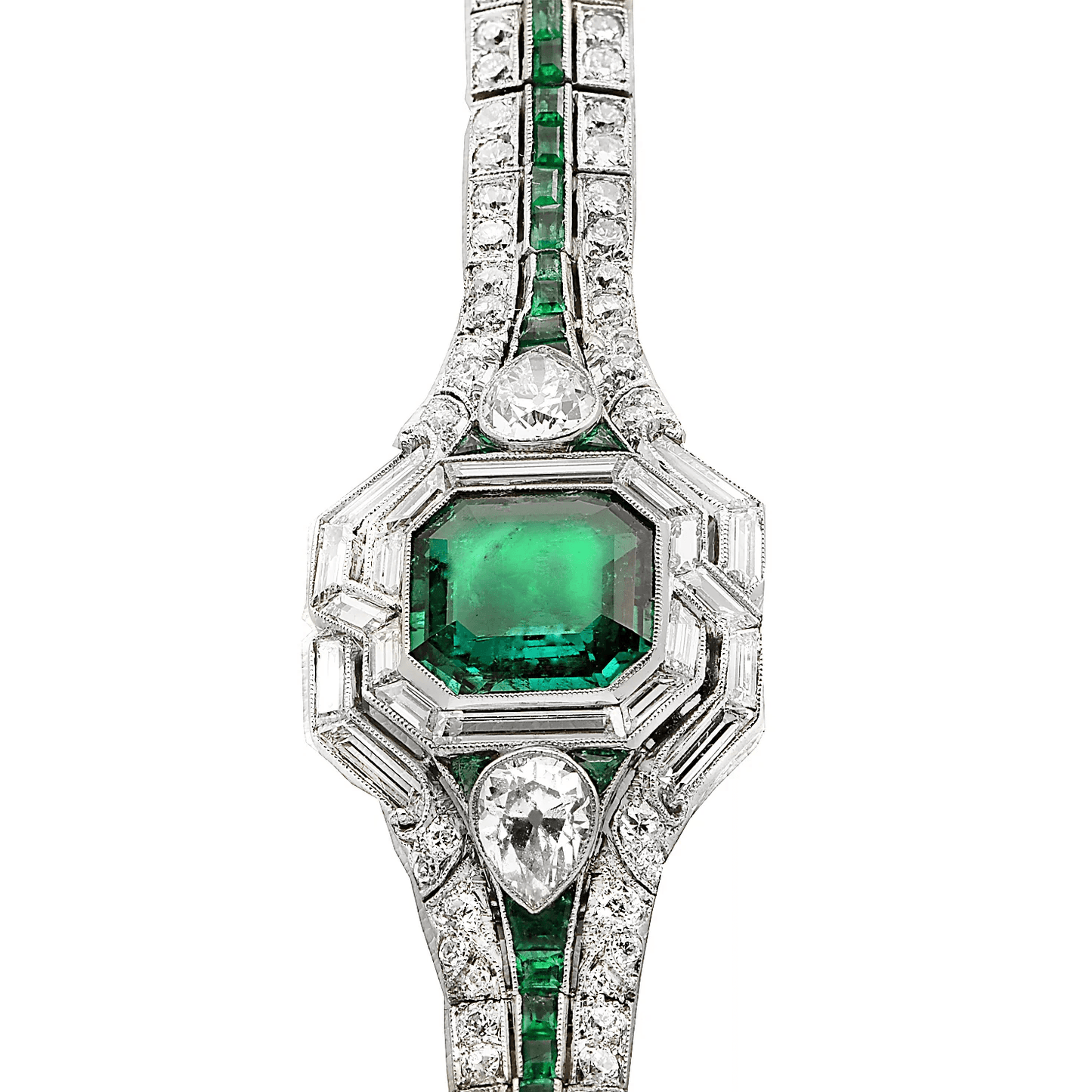 Post-1980s Platinum & 18KT Yellow Gold Emerald & Diamond Bracelet close-up details