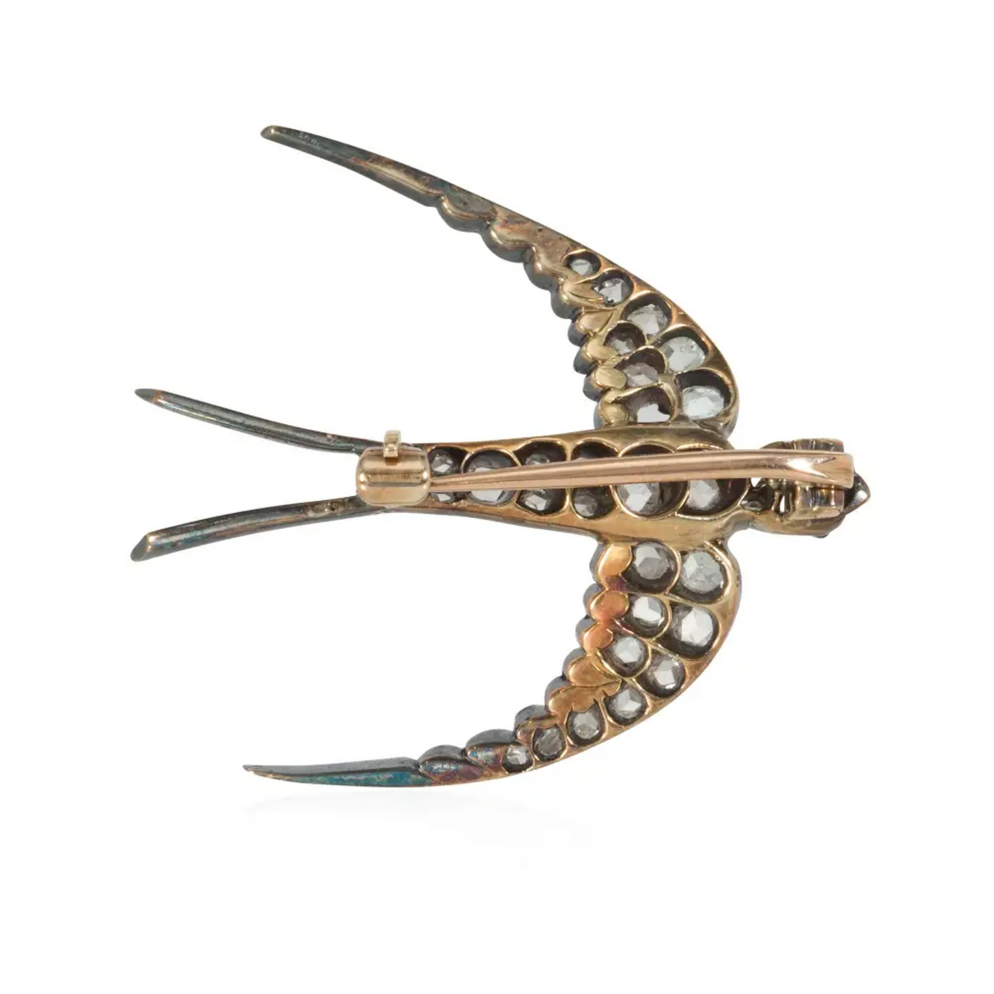 Victorian Silver Diamond & Ruby Bird Brooch back