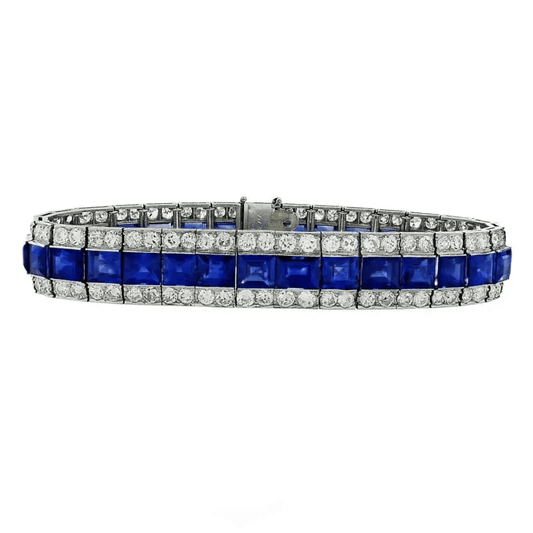 French Post-1980s Platinum Sapphire & Diamond Bracelet front