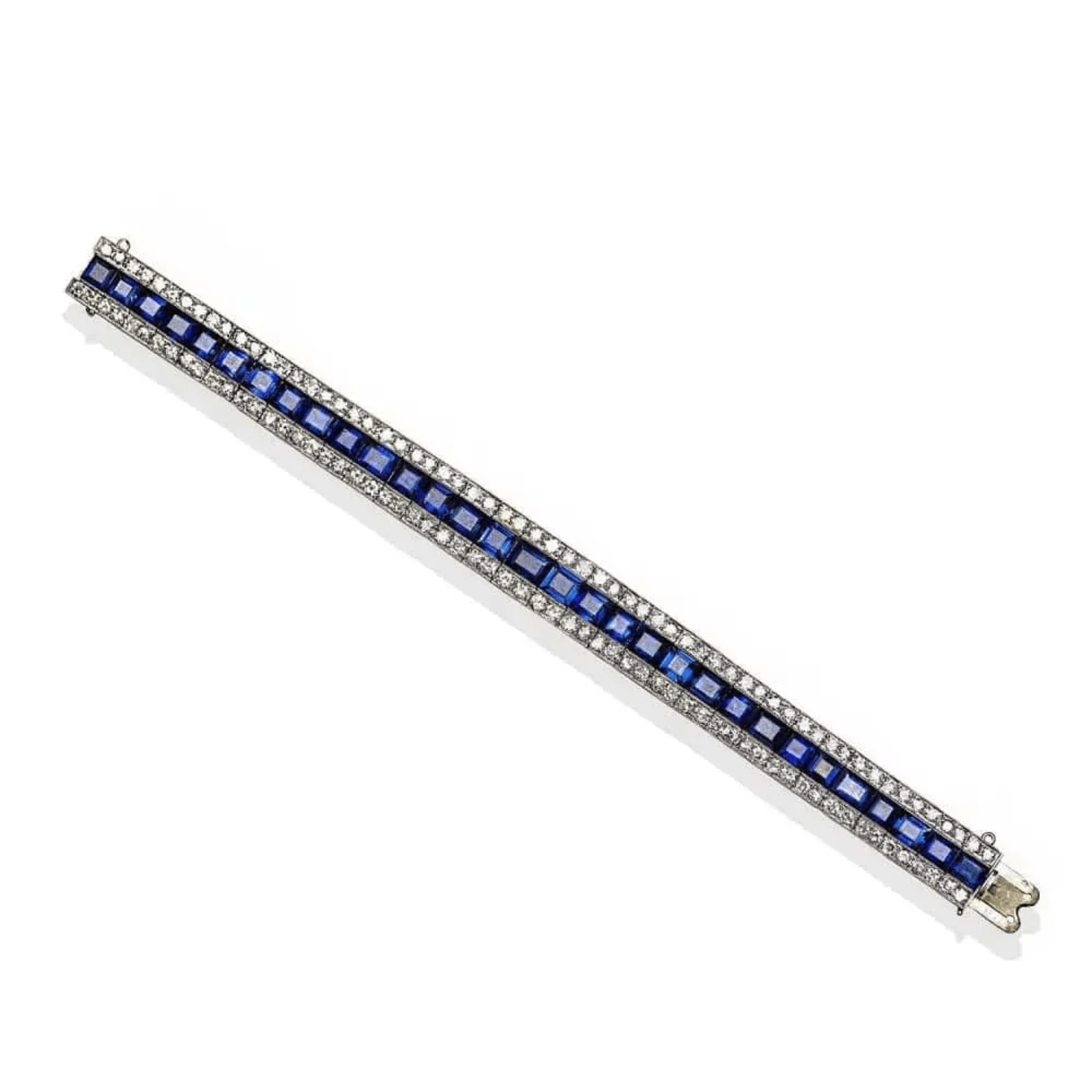 French Post-1980s Platinum Sapphire & Diamond Bracelet front