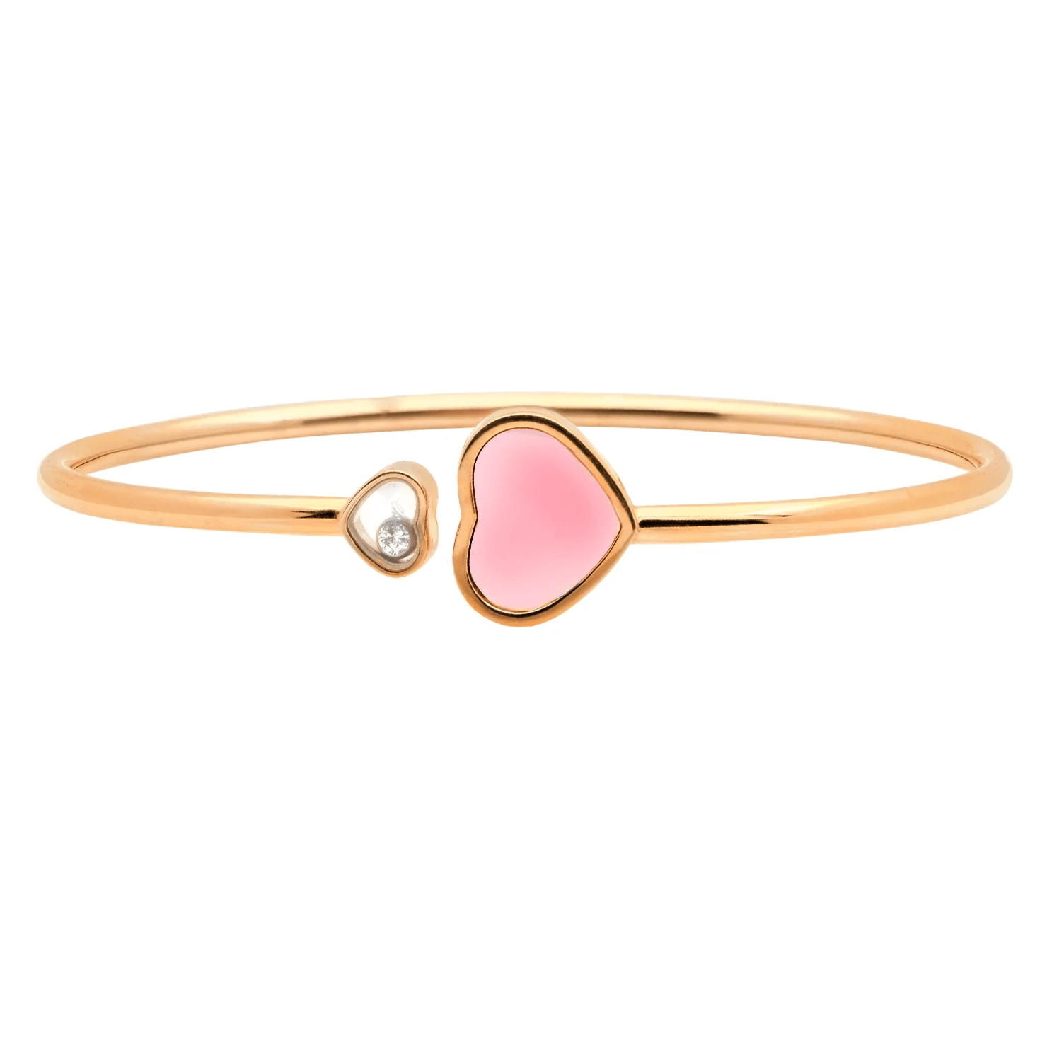 Chopard Post-1980s 18KT Rose Gold Pink Opal & Diamond Happy Hearts Bracelet front