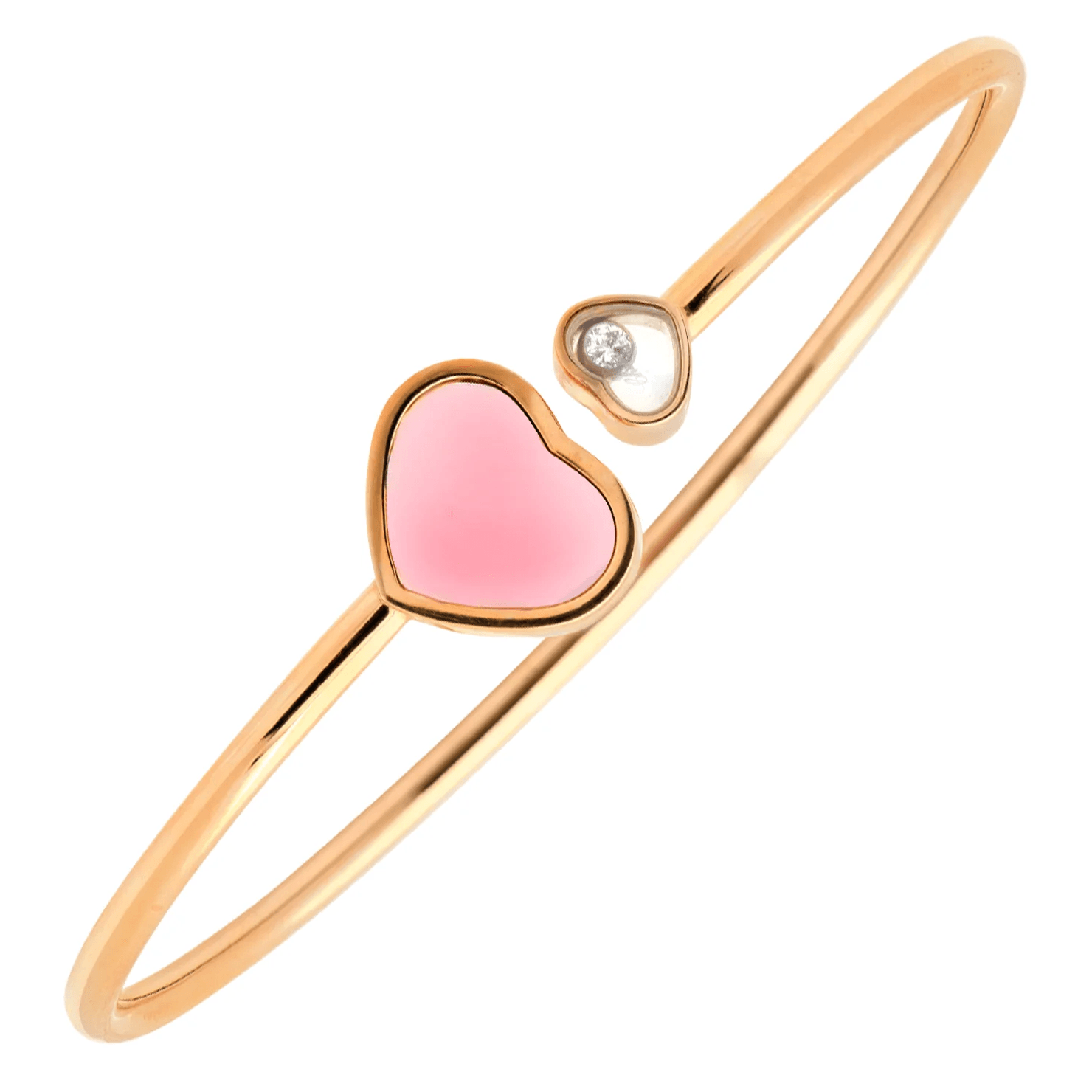 Chopard Post-1980s 18KT Rose Gold Pink Opal & Diamond Happy Hearts Bracelet front