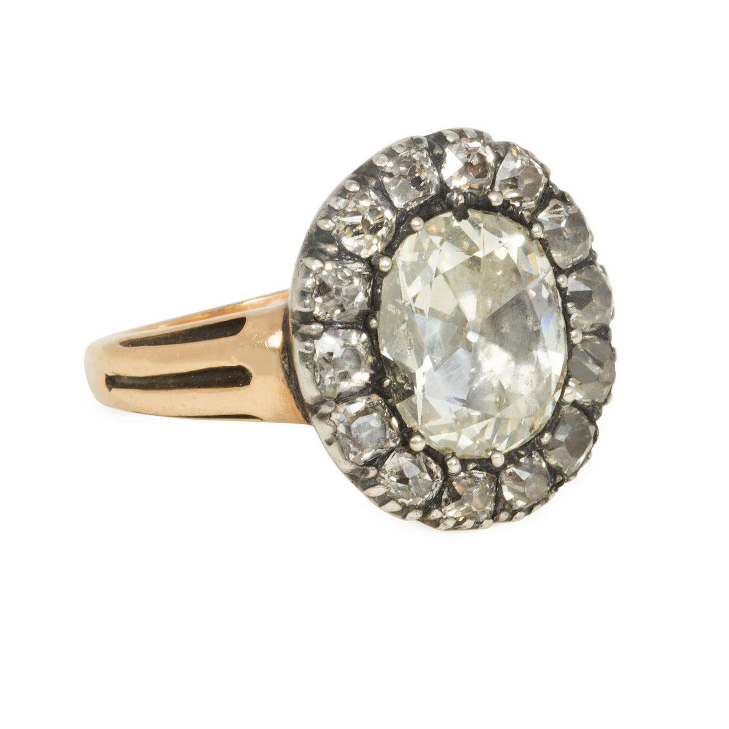 Georgian Silver & 15KT Yellow Gold Diamond Ring side