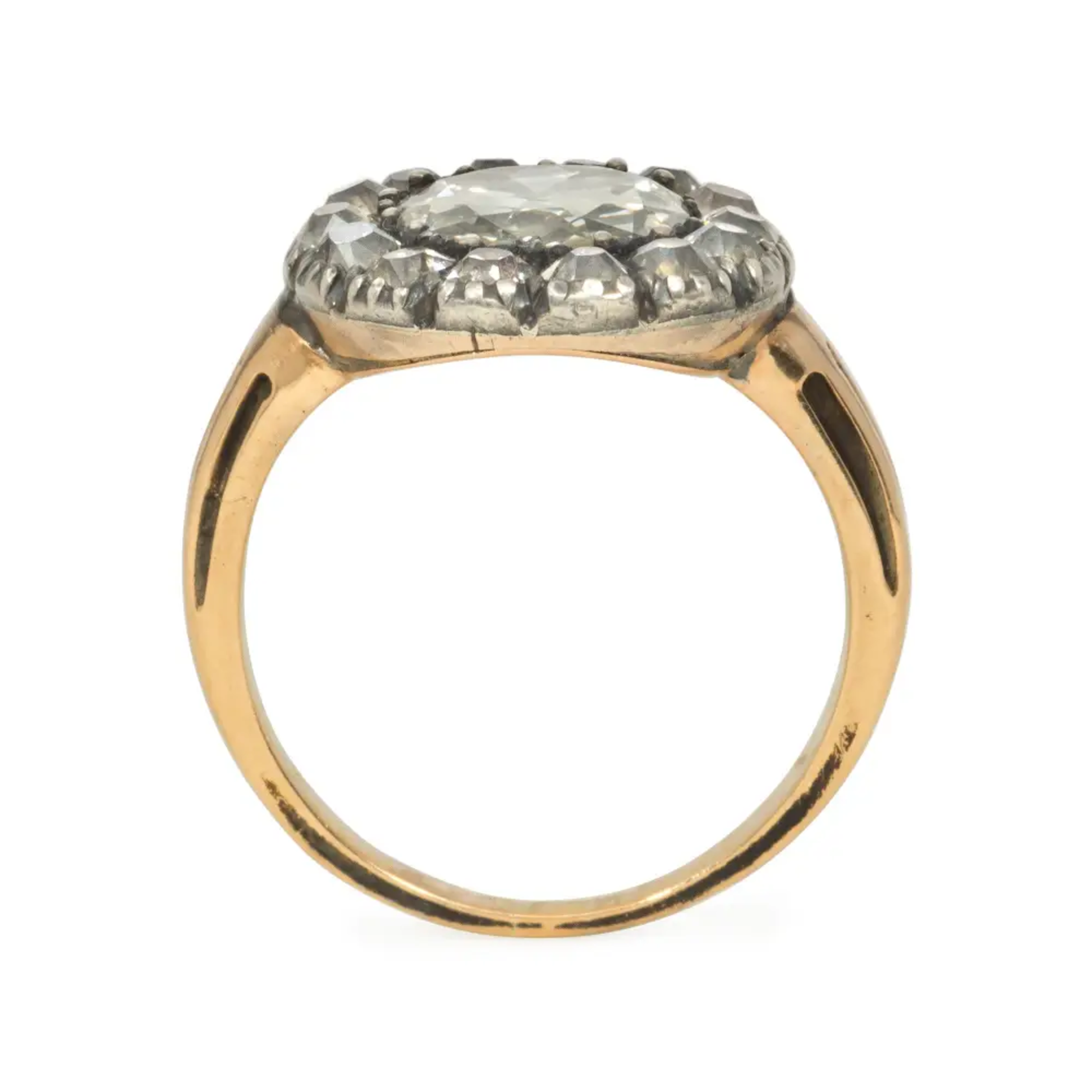 Georgian Silver & 15KT Yellow Gold Diamond Ring profile