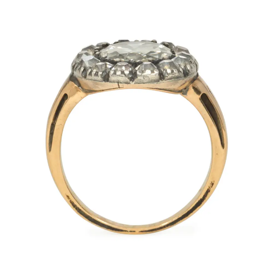 Georgian Silver & 15KT Yellow Gold Diamond Ring profile