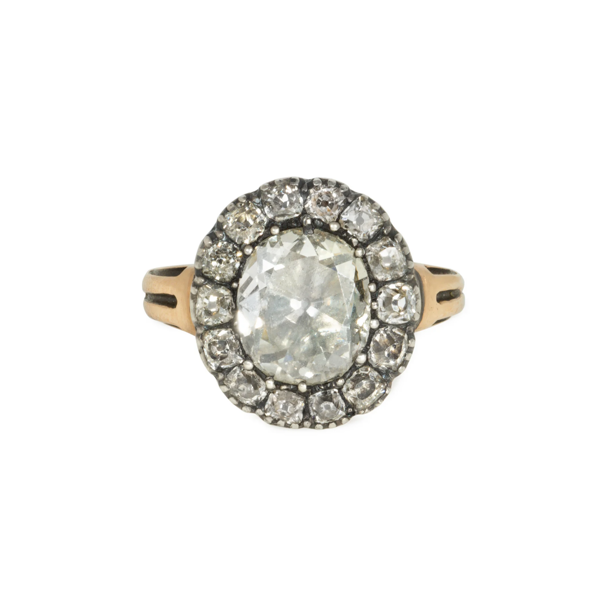 Georgian Silver & 15KT Yellow Gold Diamond Ring front