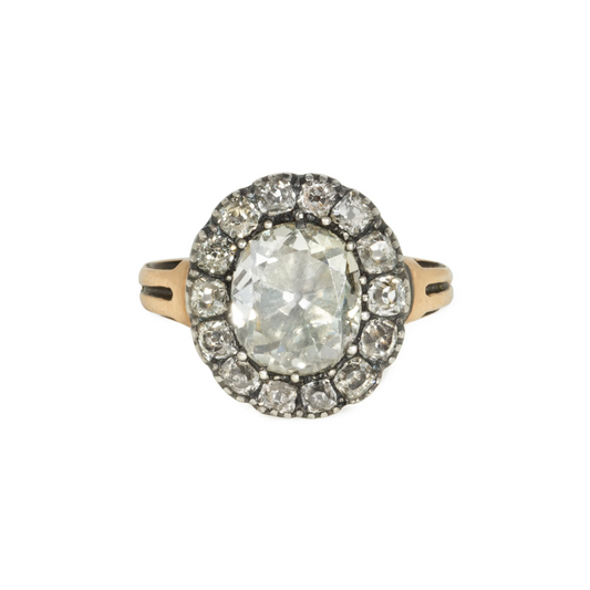 Georgian Silver & 15KT Yellow Gold Diamond Ring front