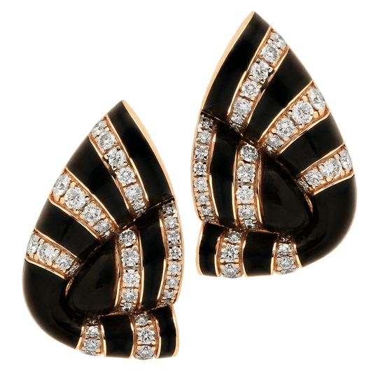 Contemporary 18KT Rose Gold Diamond & Enamel Earrings front