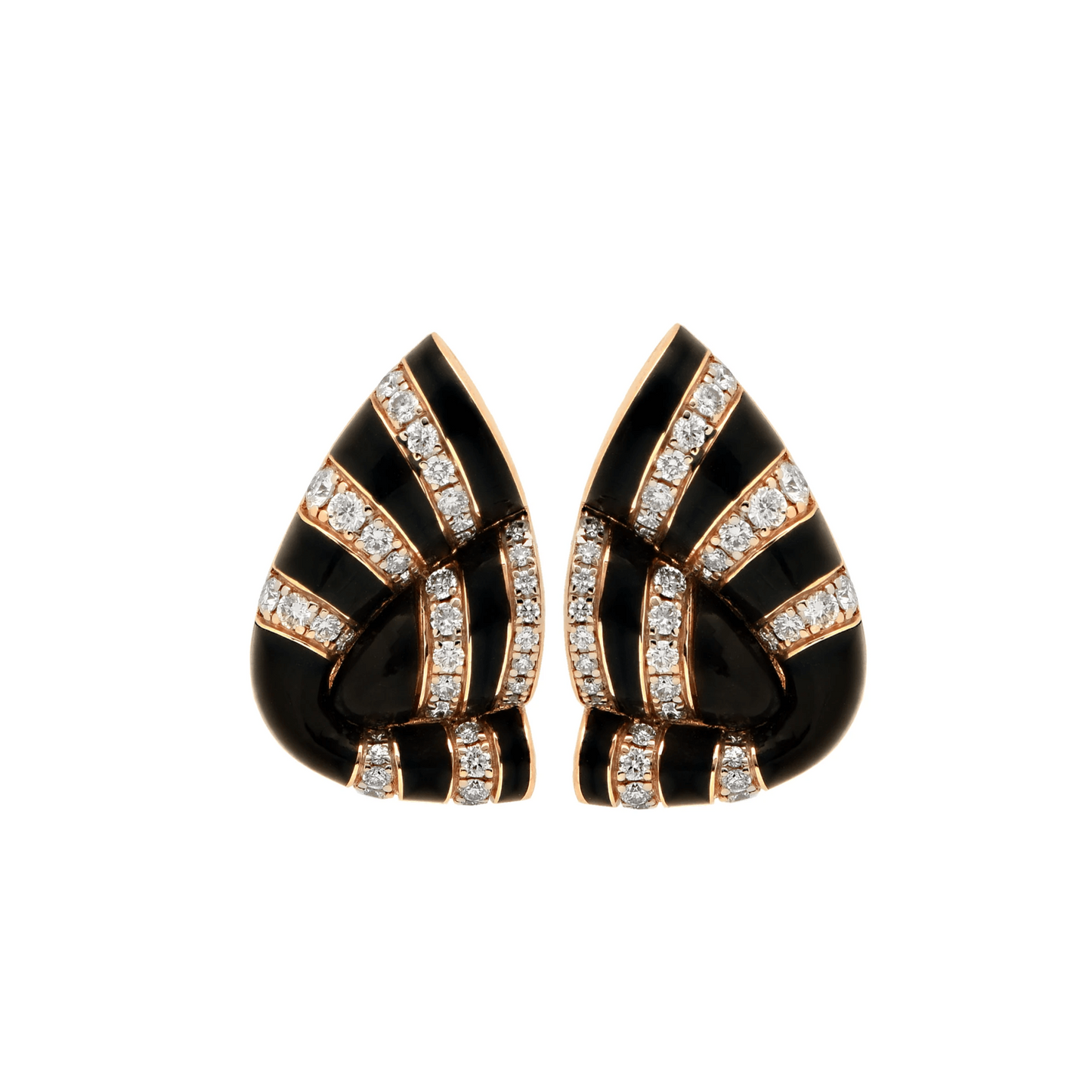 Contemporary 18KT Rose Gold Diamond & Enamel Earrings front
