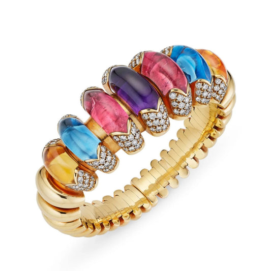 Bulgari Post-1980s 18KT Yellow Gold Multigem Celtaura Bracelet front