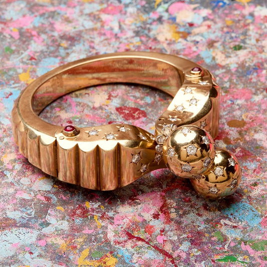Seaman Schepps Retro 14KT Yellow Gold Diamond & Ruby Bracelet top