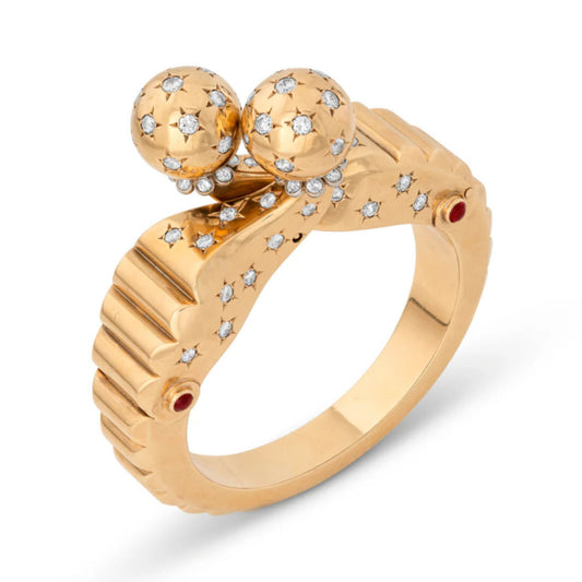 Seaman Schepps Retro 14KT Yellow Gold Diamond & Ruby Bracelet front