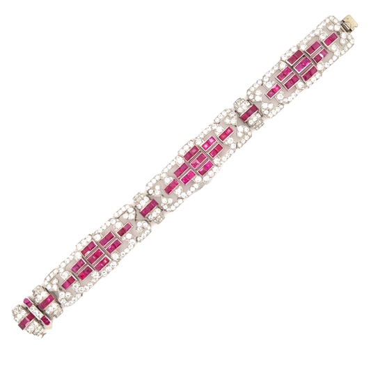 Mauboussin French Art Deco Platinum Ruby & Diamond Bracelet front