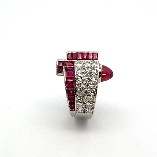 Art Deco Platinum Ruby & Diamond Ring side