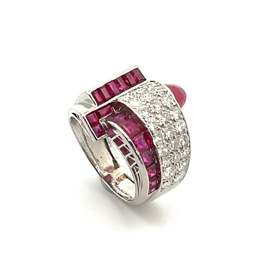 Art Deco Platinum Ruby & Diamond Ring side