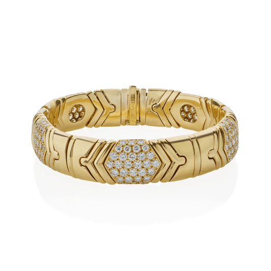 Bulgari Italy Post-1980s 18KT Yellow Gold Diamond Parentesi Bracelet front