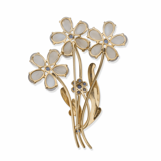 Tiffany & Co. Retro 14KT Yellow Gold Moonstone & Sapphire Flower Brooch back