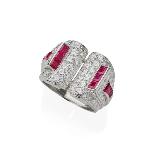 Art Moderne Platinum Ruby & Diamond Ring front