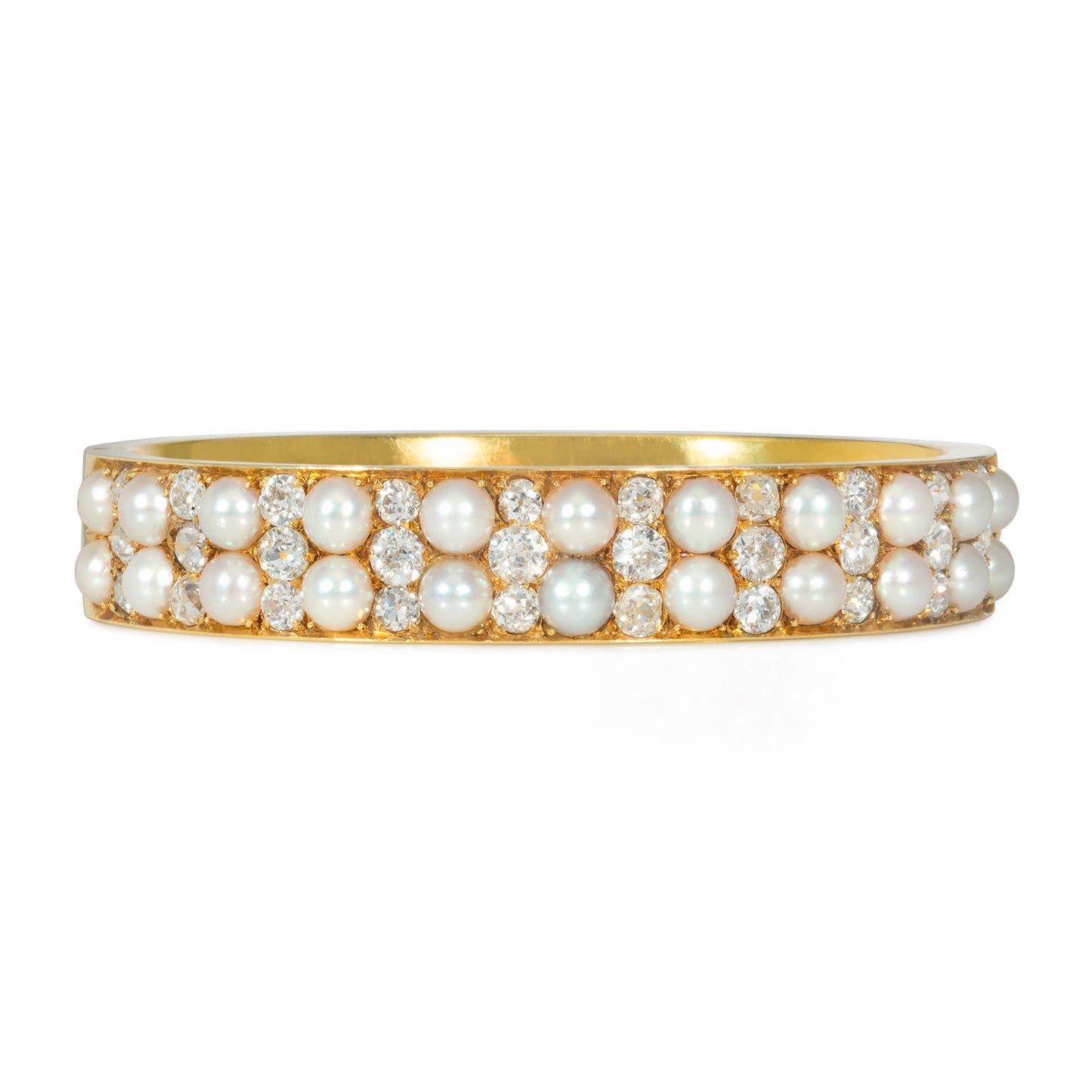 Victorian 18KT Yellow Gold Diamond & Natural Pearl Bracelet front