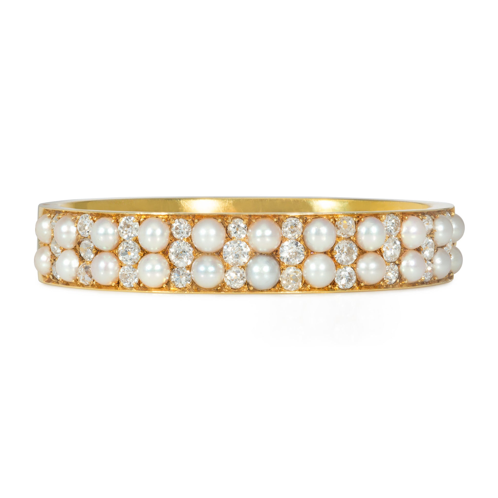Victorian 18KT Yellow Gold Diamond & Natural Pearl Bracelet front