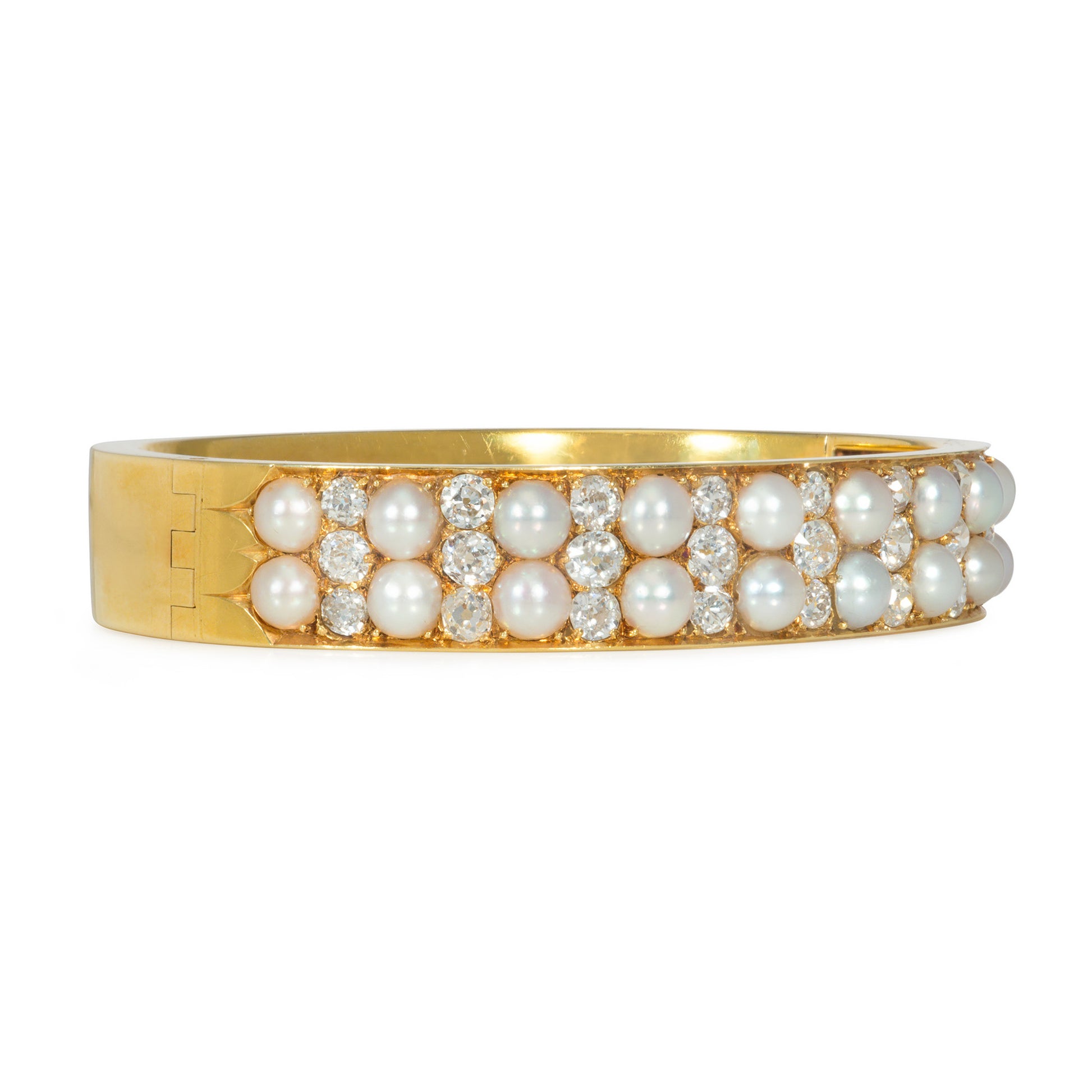 Victorian 18KT Yellow Gold Diamond & Natural Pearl Bracelet side