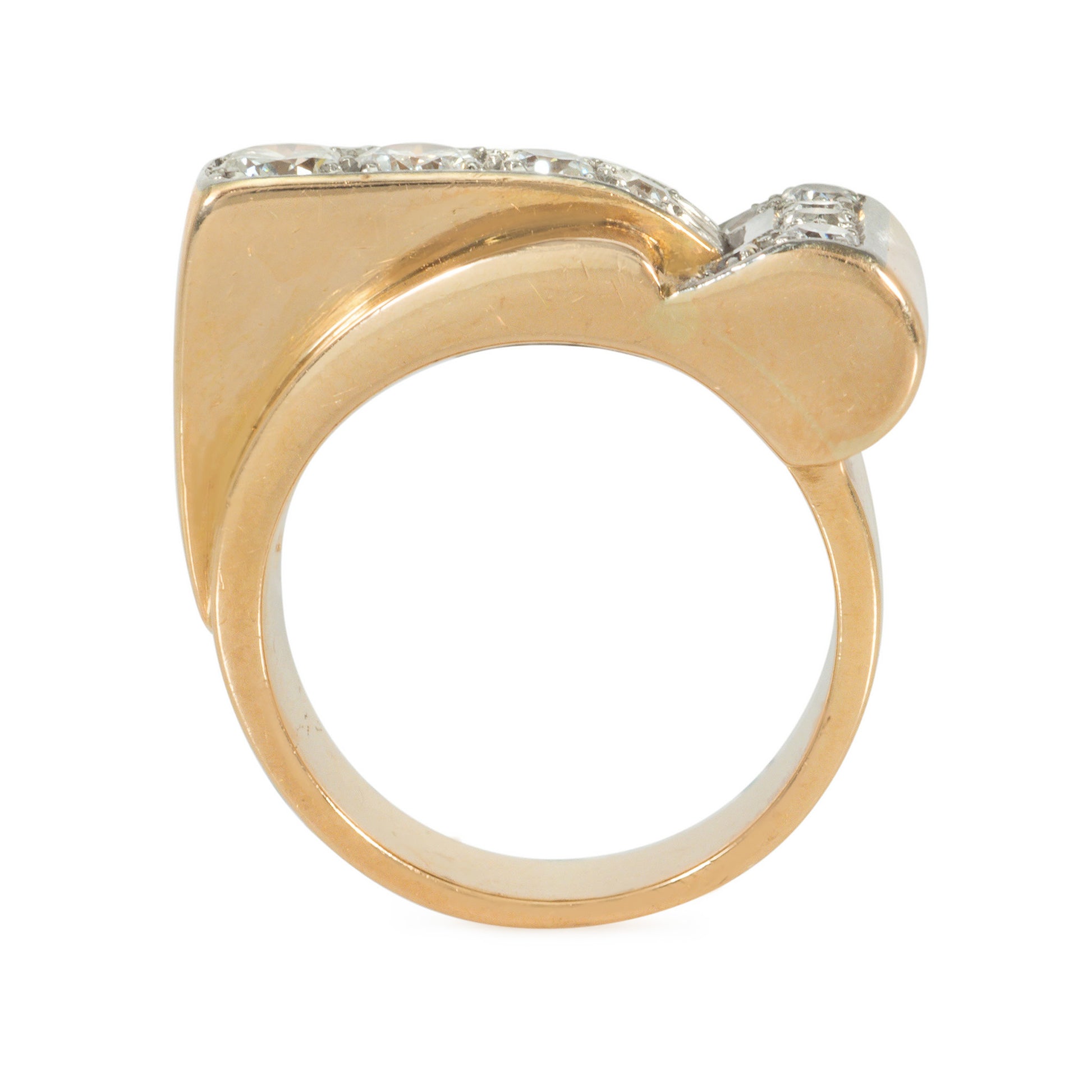 Retro 14KT Yellow Gold Diamond Buckle Ringprofile