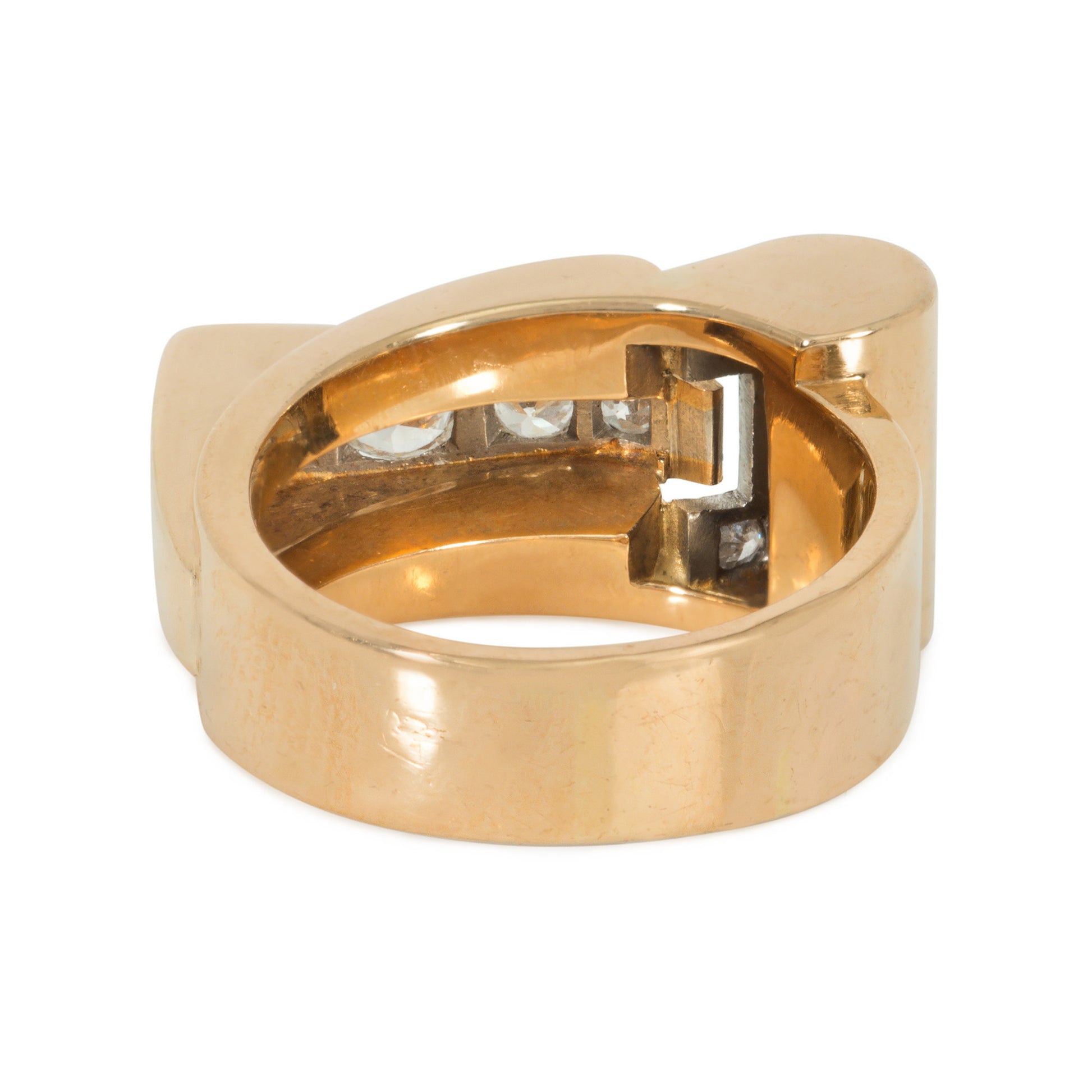 Retro 14KT Yellow Gold Diamond Buckle Ring back