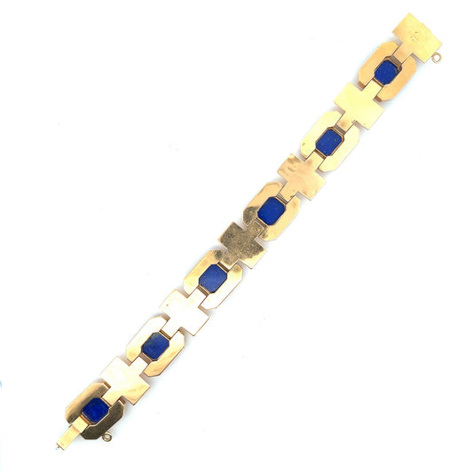 French Retro 18KT Yellow Gold Lapis Lazuli Bracelet back