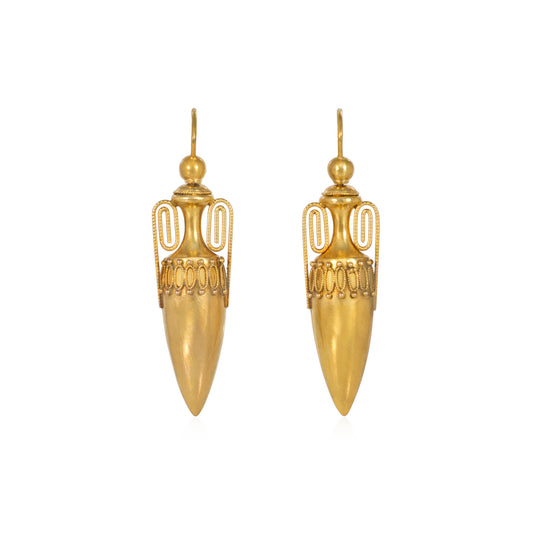 Antique 15KT Yellow Gold Urn Earrings front