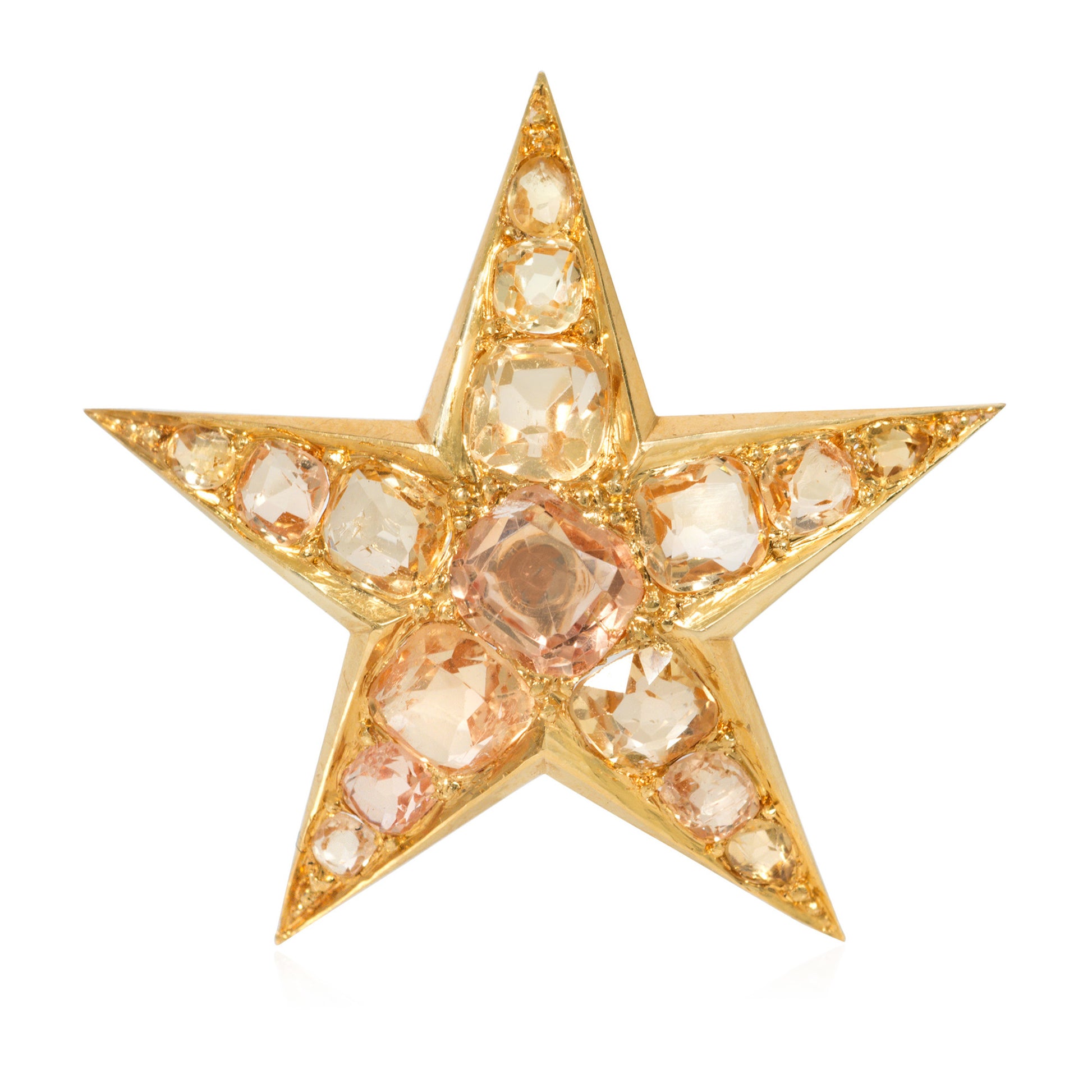 Antique 18KT Yellow Gold Topaz Star Brooch Set front