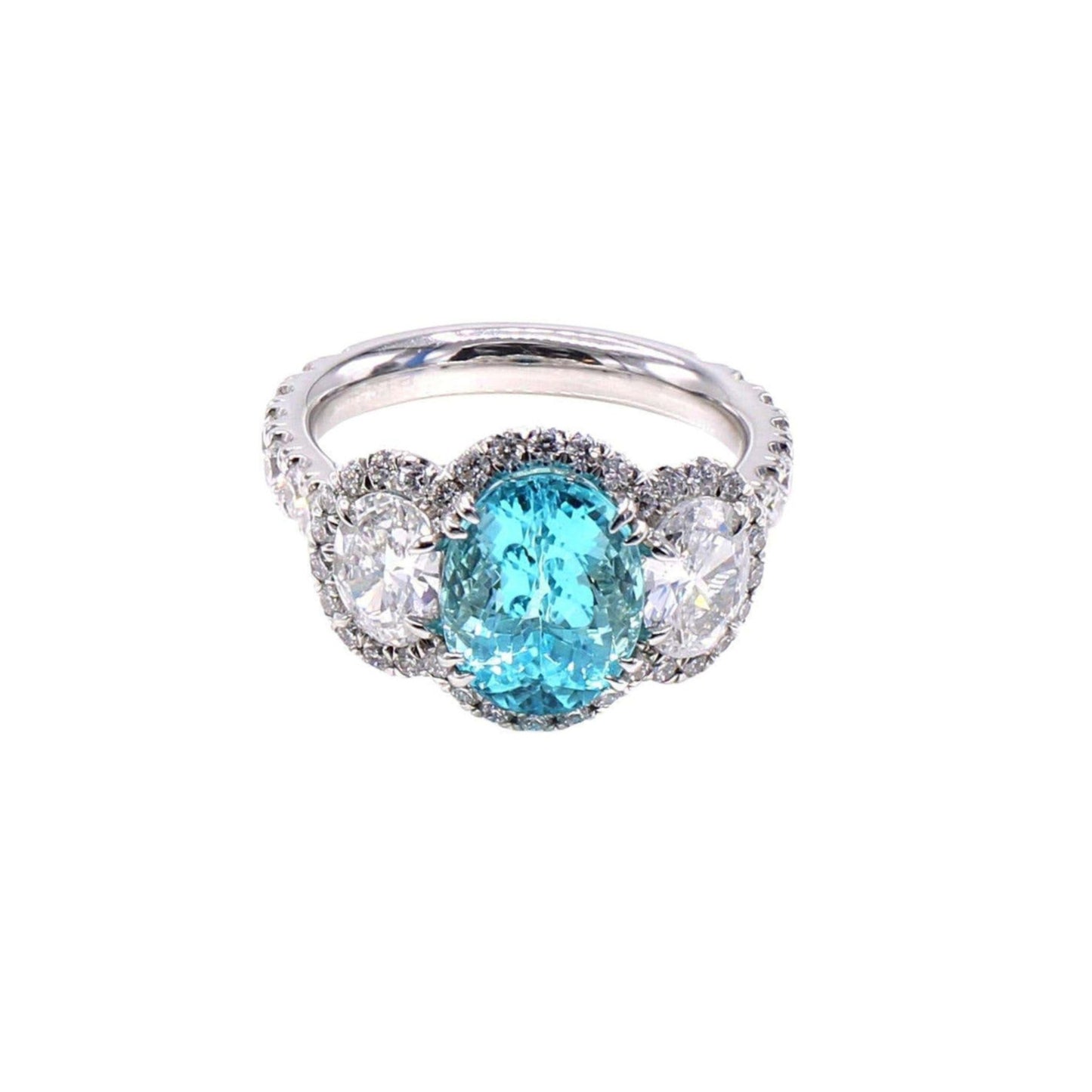 Post-1980s Platinum Paraiba Tourmaline & Diamond Ring front