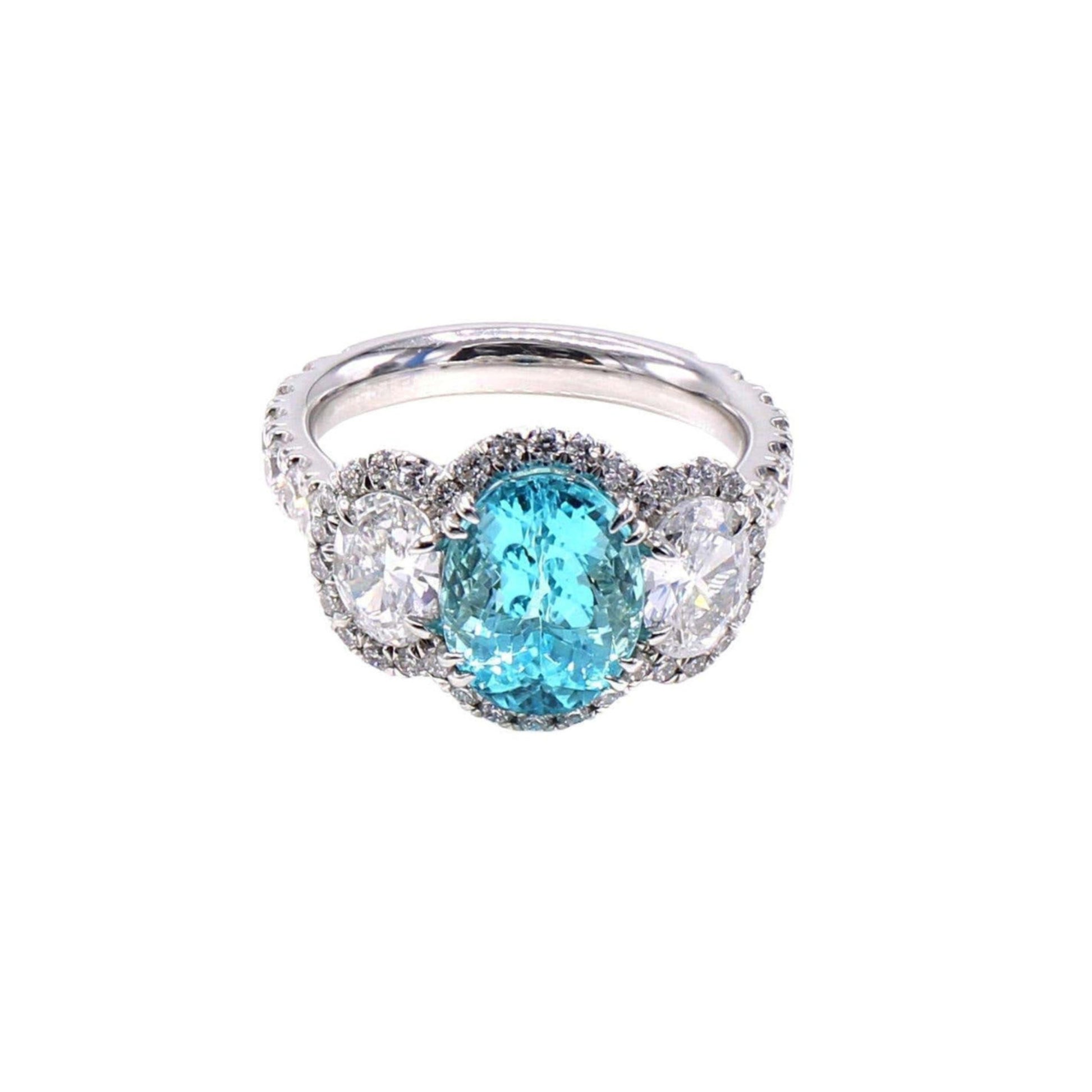 Post-1980s Platinum Paraiba Tourmaline & Diamond Ring front
