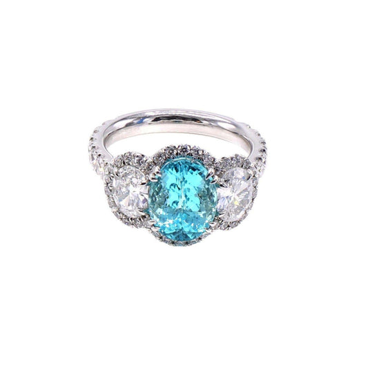 Post-1980s Platinum Paraiba Tourmaline & Diamond Ring front