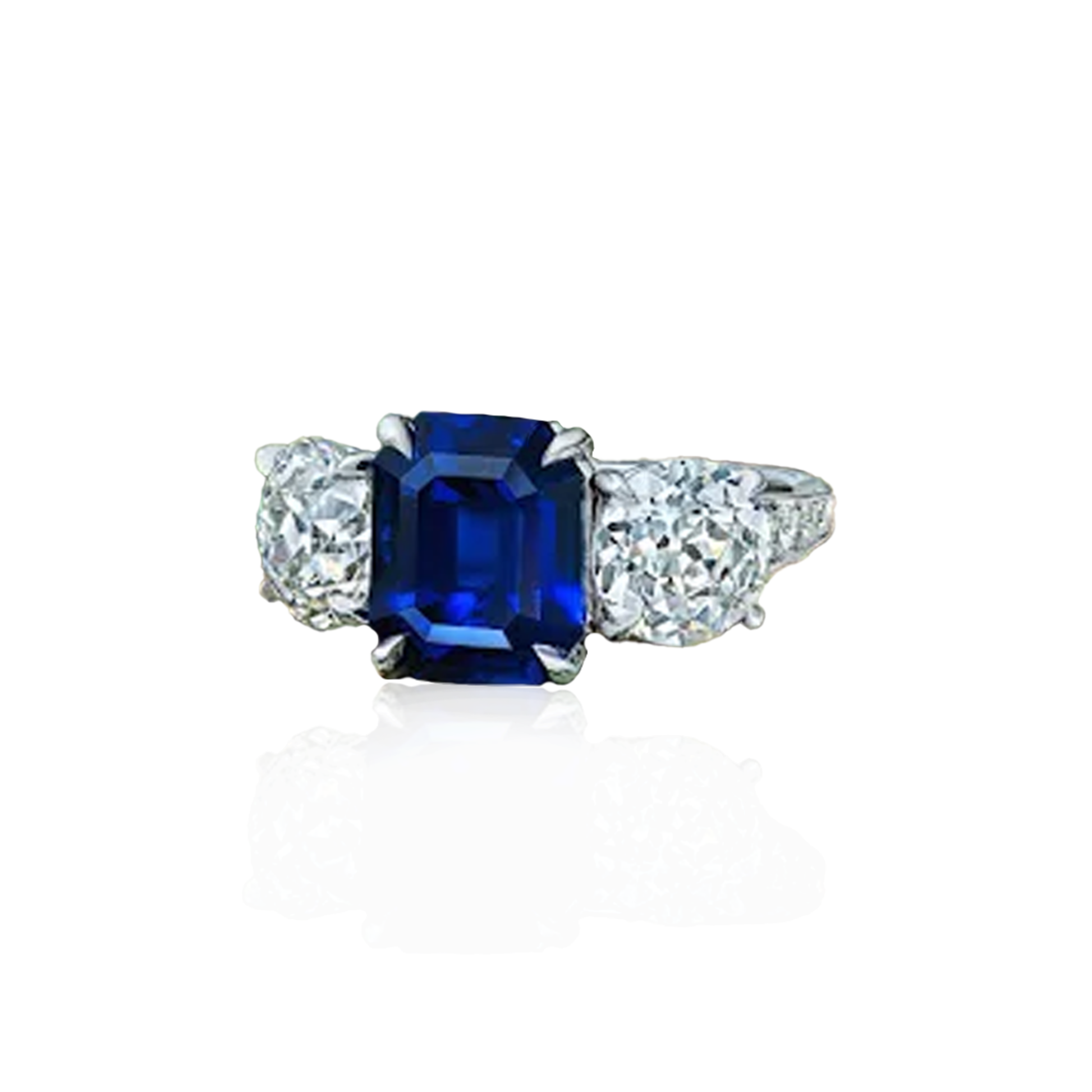 Post-1980s Platinum Sapphire & Diamond Ring front
